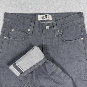 Naked and Famous Jeans Mens 28 Grey Japanese Selvedge Denim Super Guy Button Fly